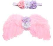 Ensemble 2 pièces ailes d'ange en plumes et bandeau fleuri pour nouveau-né – Accessoires de photographie pour bébé fille