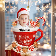 Décoration acrylique personnalisée avec photo de bébé « Joyeux Noël » – Nom, visage et teint personnalisables