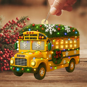 Ornement en bois personnalisé Meilleur Chauffeur de Bus Scolaire – Cadeau de Noël sur mesure Bus Jaune pour chauffeurs et enseignants