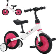Fit 'n Joy Beginner Toddler Training Bicycle for Boys Girls 2-4, 4-in-1 Kids Balance Bike with Removable Pedals & Training Wheels (Multiple Colors)