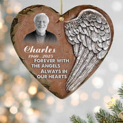 Custom Memorial Acrylic Heart Ornament with Angel Wing & Photo
