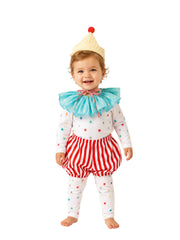Kids Rainbow Stars Clown Costume – Harlequin Circus Outfit with Ruffle Collar & Pompom Hat