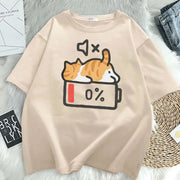 Retro Cat Print Loose Short-Sleeve Maternity T-Shirt