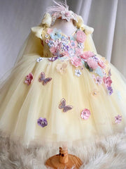 Girls Butterfly Flower Princess Dress – Cotton Blend Party Outfit