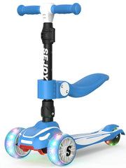 3-in-1 Foldable Kids Kick Scooter with Seat, Adjustable Height, LED Light-Up Wheels, and Lean-to-Steer Technology for Toddlers and Children (Max Load 110 lbs)