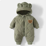 Baby Bear Hooded Winter Romper – Plush Lining & Zip-Up Design