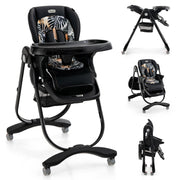 Chaise haute bébé pliable 7-en-1 avec 7 niveaux de hauteur, dossier inclinable, plateau double amovible (compatible lave-vaisselle), et roues verrouillables (6–36 mois)