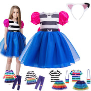 Girls Cartoon Role-Play Tulle Dress Set – Striped Party Outfit