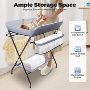 Table à langer pliable pour bébé, station ergonomique avec organisateur latéral à 3 compartiments et étagère inférieure, structure triangulaire stable (charge max 25 kg)