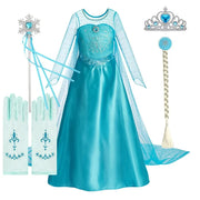 Girls Blue Princess Costume Dress – Sparkling Details & Long Cape