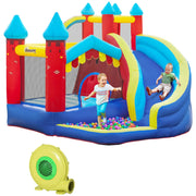 Château rebondissant pour enfants avec toboggan, trampoline, piscine à eau et mur d'escalade, grand parc d'activités gonflable avec souffleur de 450W et piquets de sol (max 90 KG)