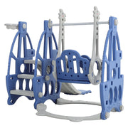 Ensemble toboggan balançoire panier de basket en matériau PE bleu, 3 en 1, adapté aux enfants de 3 à 6 ans, toboggan intérieur et extérieur