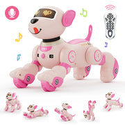 Interactive Robot Dog Toy with Voice Command, 2.4GHz Remote Control, Touch Sensor, and STEM Programming Mode—Lively Stunt Pet for Kids (Pink/Orange)