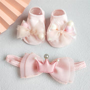 Ensemble 2 pièces bandeau et chaussettes pour bébé fille – Serre-tête princesse en dentelle avec nœud papillon et chaussettes en coton, coffret cadeau pour nouveau-né de 0 à 12 mois