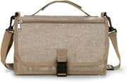 Tapis à langer portable et sac de voyage, tapis à langer imperméable surdimensionné avec poche pour lingettes, coussin pour la tête et bandoulière ajustable (Kaki/Gris)