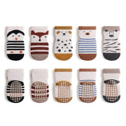 Lot de 5 paires de chaussettes antidérapantes pour bébé avec imprimé animal de dessin animé
