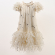 Ruffles Sleeves and Skirt Dotted Fashion Soft Tulle Dress