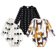 3 Pcs Pattern Print Bundled Long Sleeve Onesies