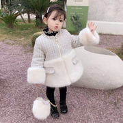 Padded Plaid Fur Coat with Bag