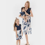 Robe assortie à fleurs pour la famille, manches à volants, pour mère et fille
