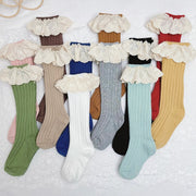 Chaussettes longues mignonnes à volants et fleurs en dentelle pour filles