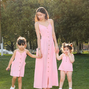 Robe boutonnée sans bretelles avec poche, salopette pour bébé, tenues familiales assorties