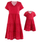 Robe à manches courtes pour mère et fille, vêtements assortis, col en V décontracté