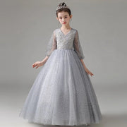 Sequin Embroidery Detail A-line Long Gown