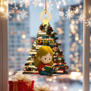Décoration de Noël en bois personnalisée « J'adore lire » – Décoration de sapin de Noël personnalisée pour enfants et amoureux des livres | Cadeau de Noël unique