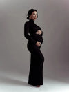 Elegant Maternity Turtleneck Maxi Dress 