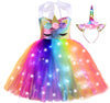 Robe de soirée en tulle avec licorne lumineuse à LED pour filles