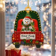Personalized Snowman Family on Christmas Car Ornament –