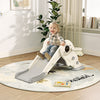 Toboggan pliable 3-en-1 pour enfants avec escalade et panier de basket, ensemble de terrain de jeu intérieur pour tout-petits avec base renforcée sécurisée (blanc crème et gris)