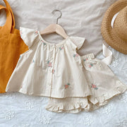Ensemble d'été à imprimé floral pour fille : haut à manches volantées et short