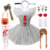 Girls Halloween Clown Tutu Dress – Grey Tulle & Red Pom-Pom Details