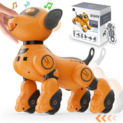 Interactive Robot Dog Toy with Voice Command, 2.4GHz Remote Control, Touch Sensor, and STEM Programming Mode—Lively Stunt Pet for Kids (Pink/Orange)