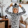 Kids Zebra Pajama Costume – Safari Animal Outfit with Zebra Headpiece, Mane & Striped Tail
