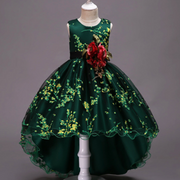 Rose Patch Floral Printed Girls Fashion Party Dress