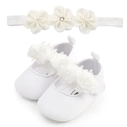 Chaussons et bandeau pour bébé en coton fleuri