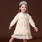 Layered Lace Ruffle Puff Sleeves Princess Dress