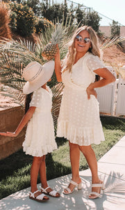 Family Matching Clothes  Dress For Mother Daughter V Neck Short Sleeve