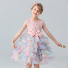 Rainbow Layered Skirt and Bow Design Flower Girl Party Dress