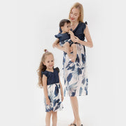 Robe assortie à fleurs pour la famille, manches à volants, pour mère et fille