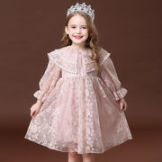 Embroidered Rose Pattern Puff Sleeves Princess Dress