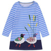 Birds Design Applique Long Sleeve Top Dress
